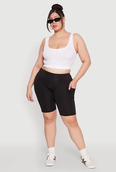 Womens Plus Cell Phone Pocket Biker Shorts,