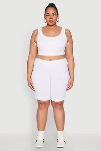 Womens Plus Cell Phone Pocket Biker Shorts, White,