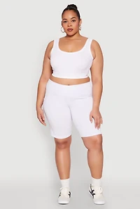 Womens Plus Cell Phone Pocket Biker Shorts, White,