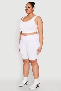 Womens Plus Cell Phone Pocket Biker Shorts, White,