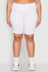 Womens Plus Cell Phone Pocket Biker Shorts, White,