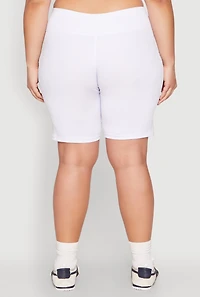 Womens Plus Cell Phone Pocket Biker Shorts, White,