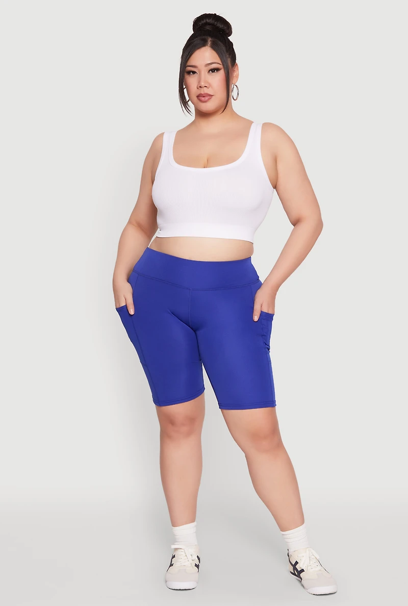 Womens Plus Size Cell Phone Pocket Biker Shorts, Blue, Size 3X