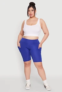 Womens Plus Size Cell Phone Pocket Biker Shorts, Blue, Size 3X