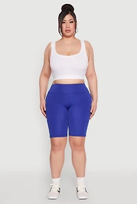 Womens Plus Size Cell Phone Pocket Biker Shorts, Blue, Size 3X