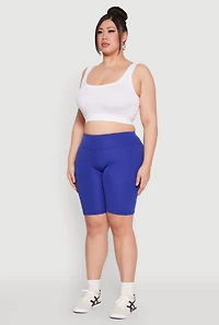 Womens Plus Size Cell Phone Pocket Biker Shorts, Blue, Size 3X