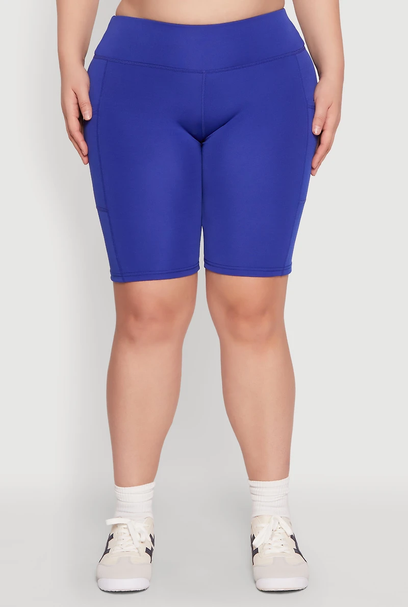 Womens Plus Size Cell Phone Pocket Biker Shorts, Blue, Size 3X