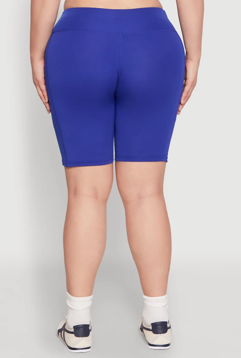 Womens Plus Size Cell Phone Pocket Biker Shorts, Blue, Size 3X