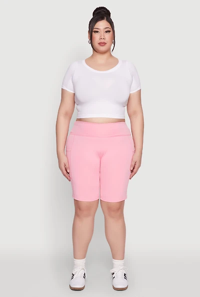 Womens Plus Size Cell Phone Pocket Biker Shorts, Pink, Size 2X