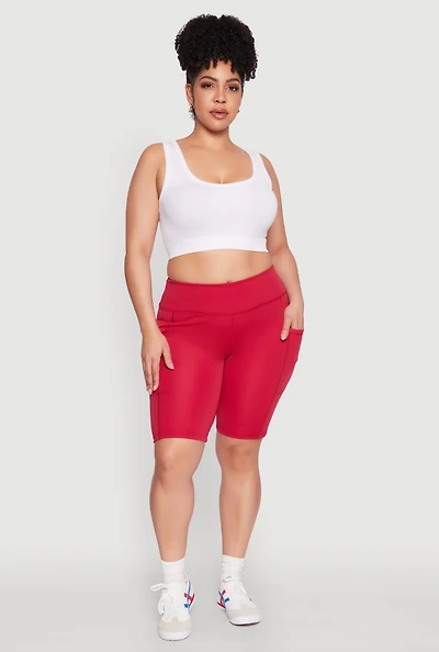 Womens Plus Size Cell Phone Pocket Biker Shorts, Red, Size 2X