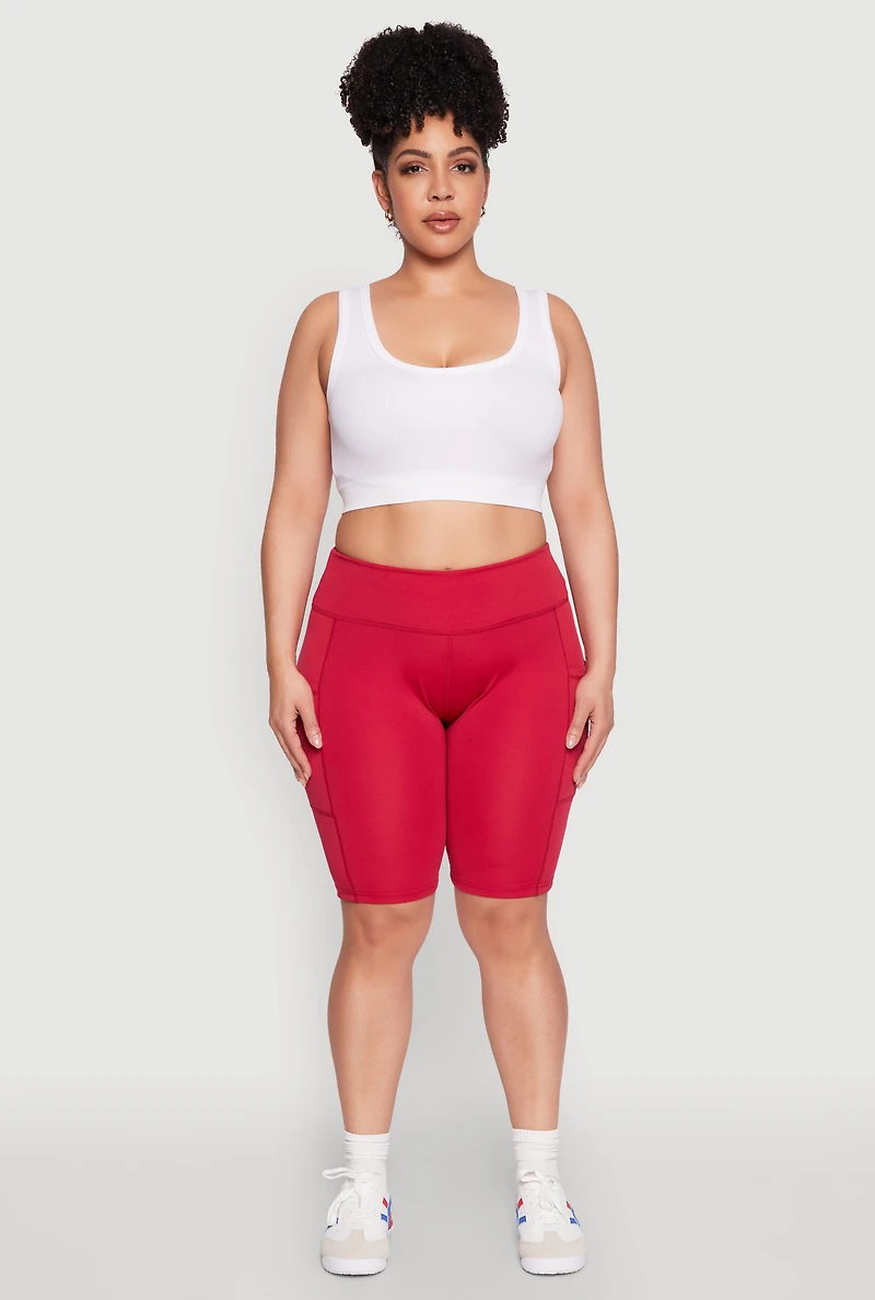 Womens Plus Size Cell Phone Pocket Biker Shorts, Red, Size 2X