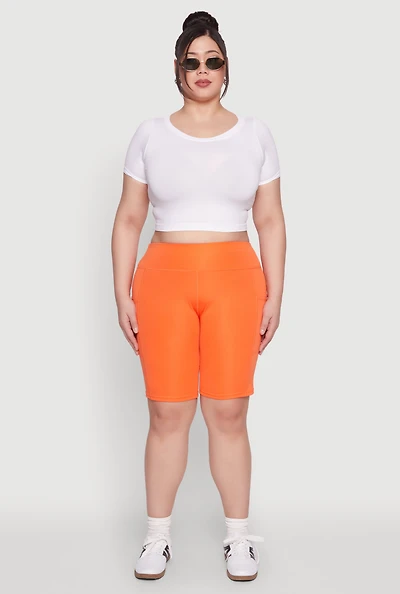 Womens Plus Cell Phone Pocket Biker Shorts, Orange,