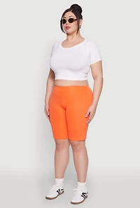 Womens Plus Cell Phone Pocket Biker Shorts, Orange,