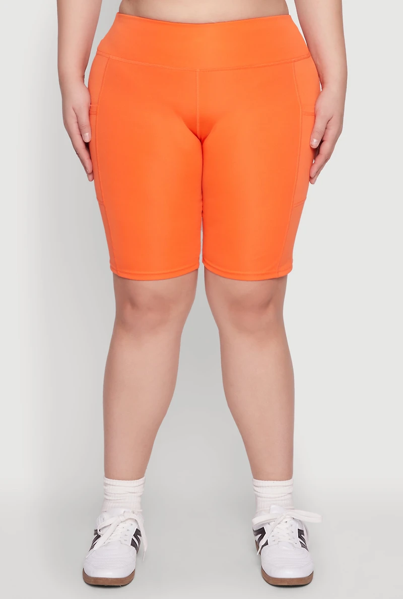 Womens Plus Cell Phone Pocket Biker Shorts, Orange,