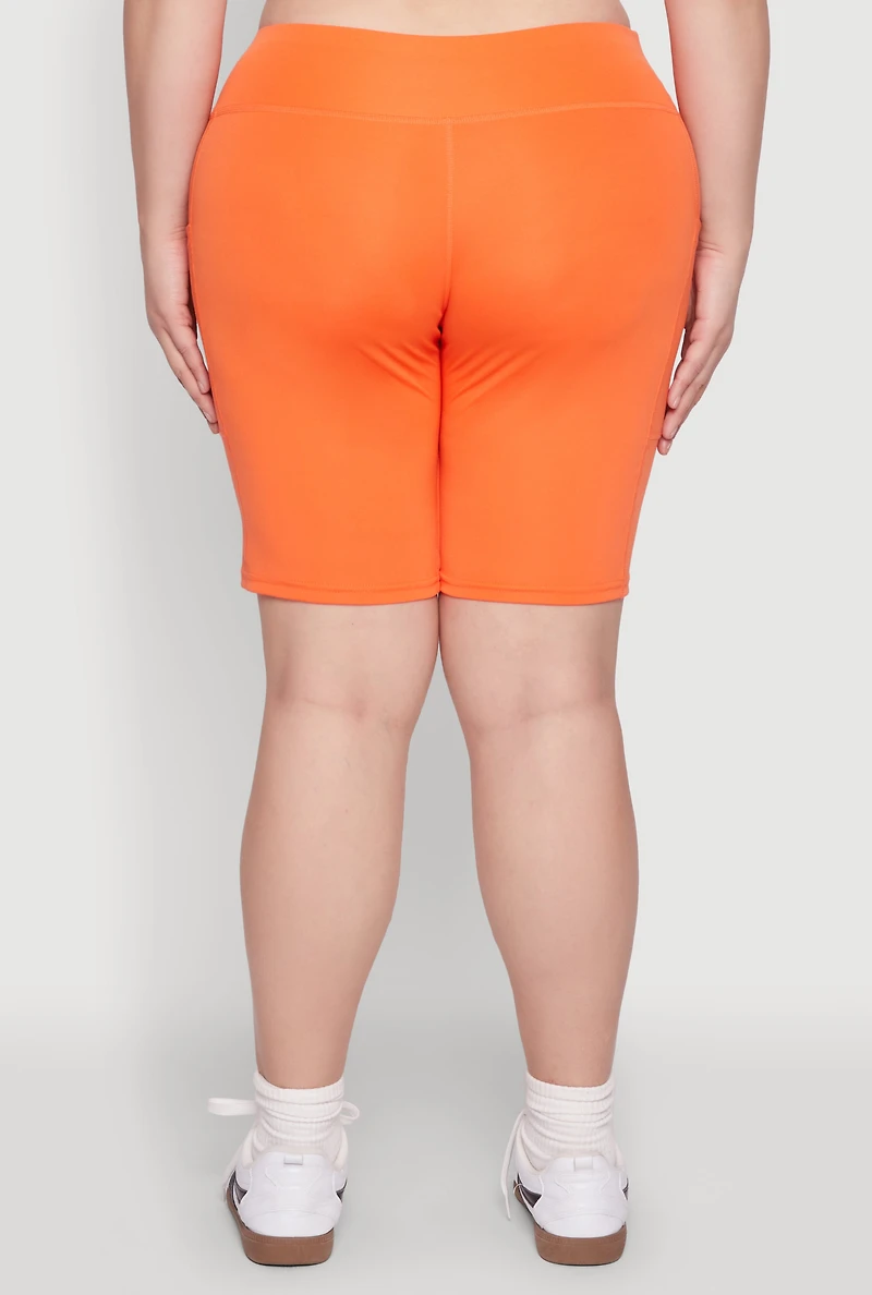 Womens Plus Cell Phone Pocket Biker Shorts, Orange,