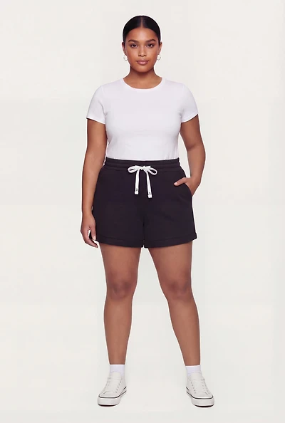 Plus High Waisted Fleece Lined Shorts