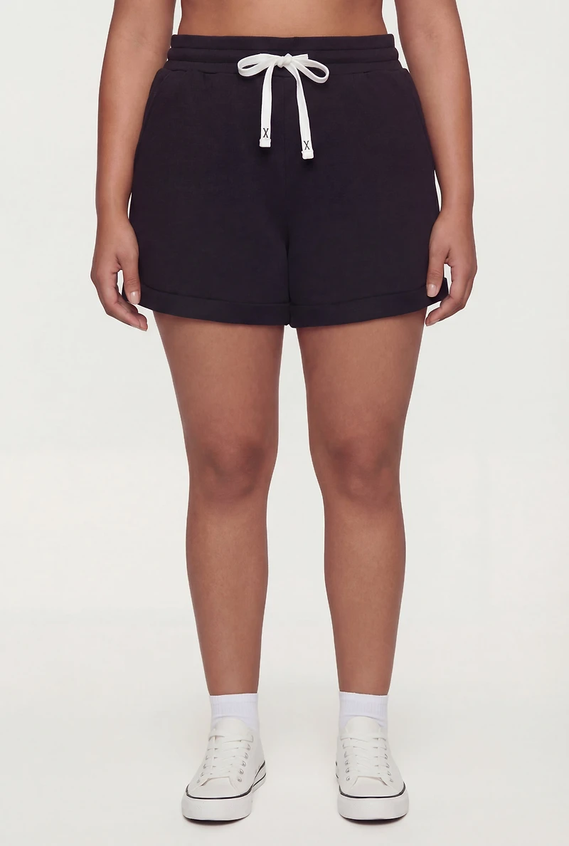 Plus High Waisted Fleece Lined Shorts