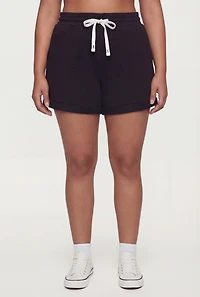 Plus High Waisted Fleece Lined Shorts