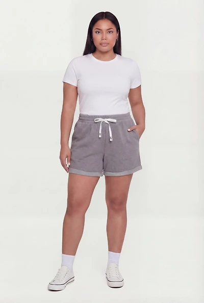 Plus High Waisted Fleece Lined Shorts