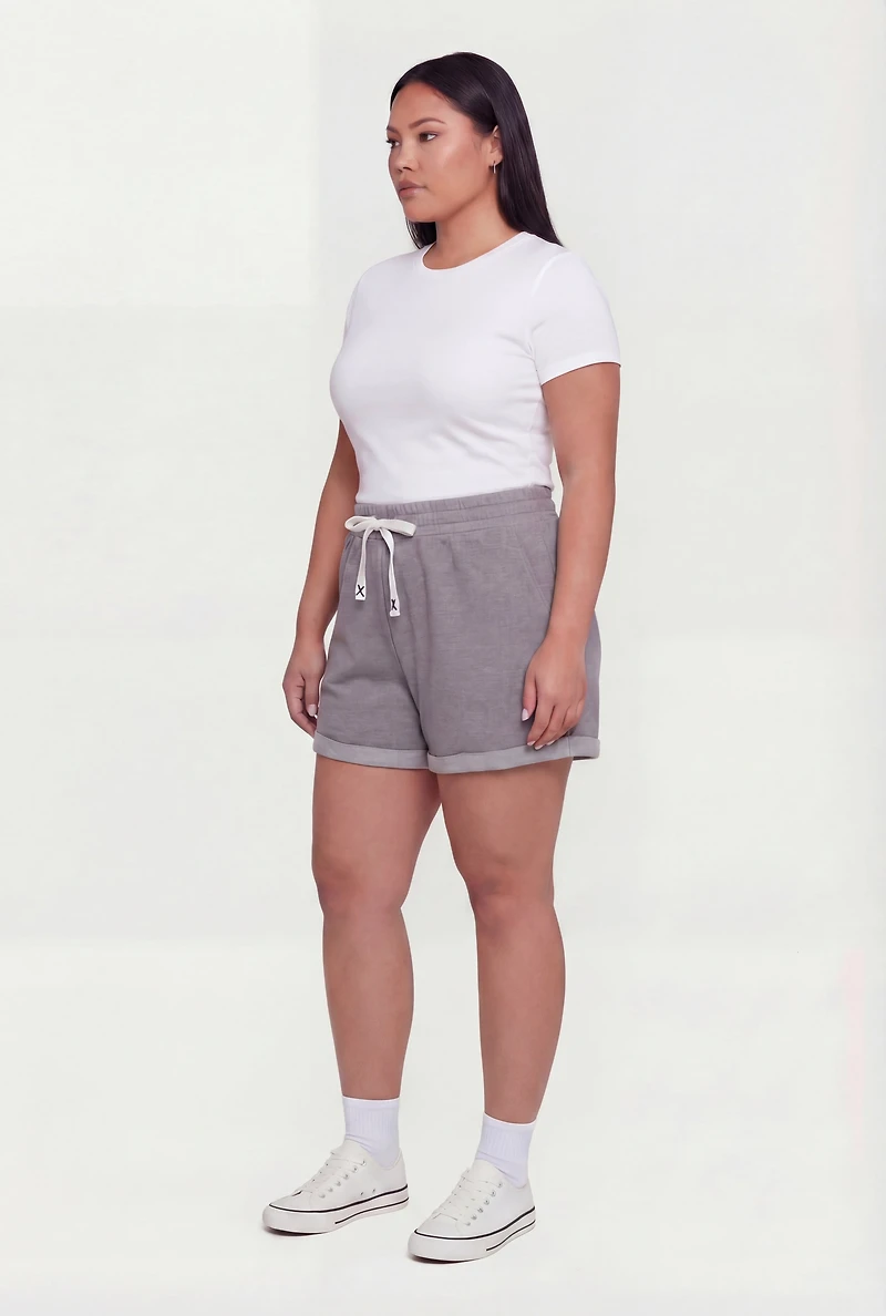 Plus High Waisted Fleece Lined Shorts