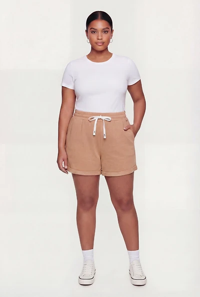 Plus High Waisted Fleece Lined Shorts