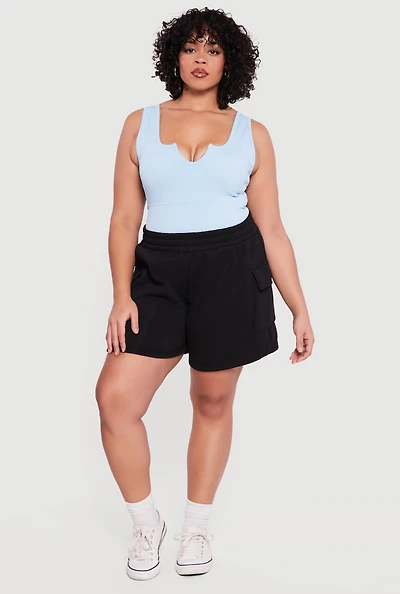 Plus High Waisted Fleece Cargo Shorts