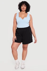 Plus High Waisted Fleece Cargo Shorts