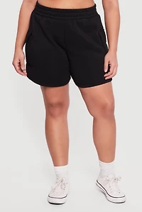 Plus High Waisted Fleece Cargo Shorts