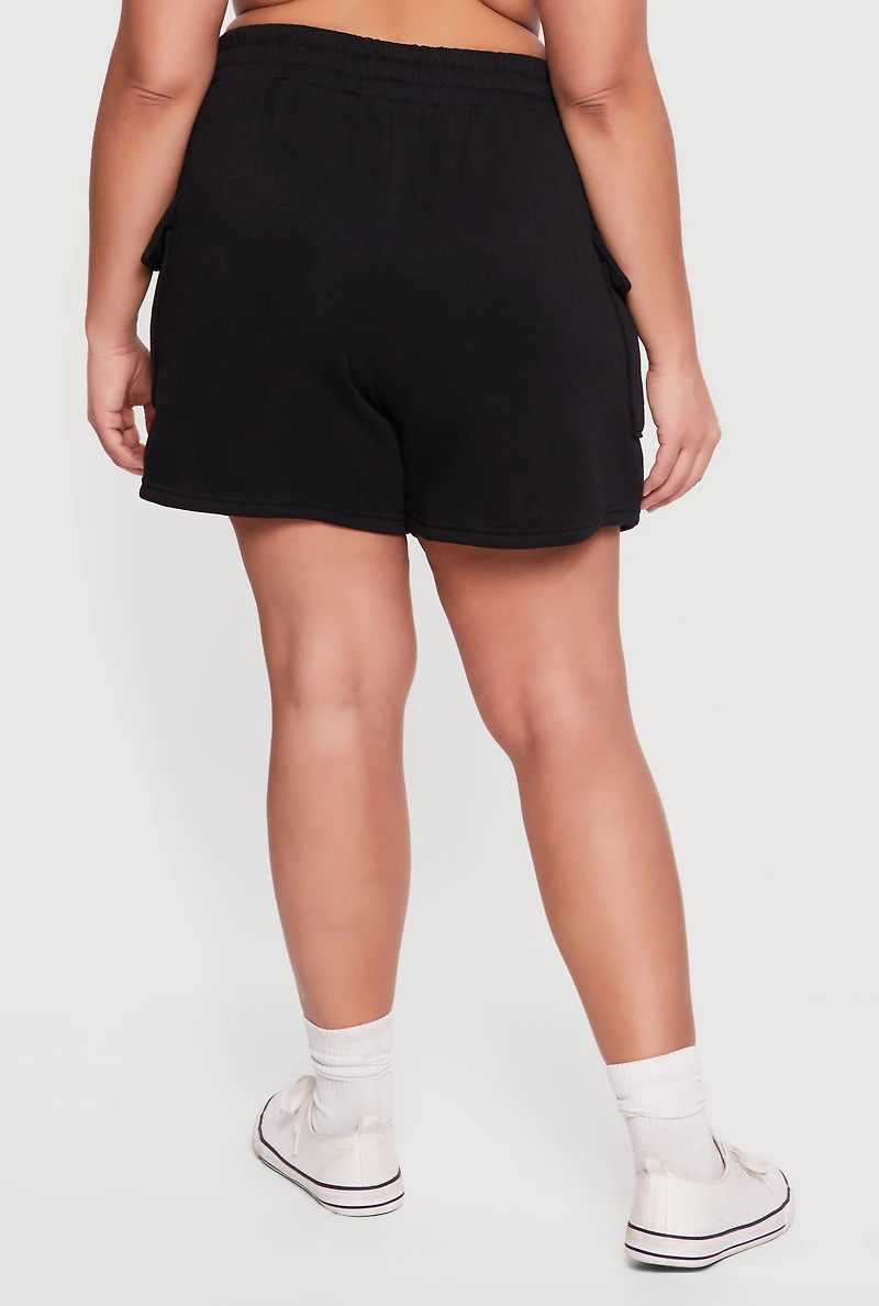 Plus High Waisted Fleece Cargo Shorts