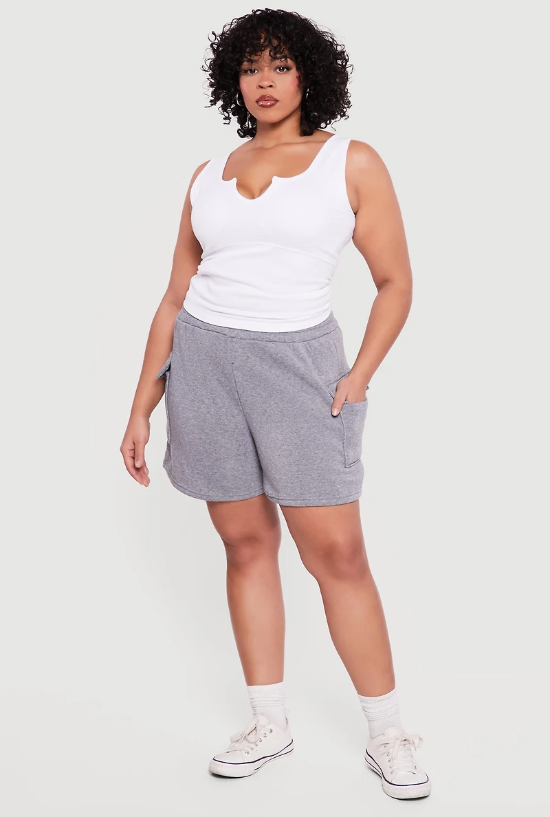 Plus High Waisted Fleece Cargo Shorts