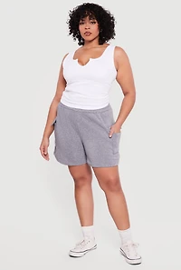 Plus High Waisted Fleece Cargo Shorts