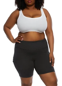 Womens Plus Cargo Pocket Detail Biker Shorts, 1X