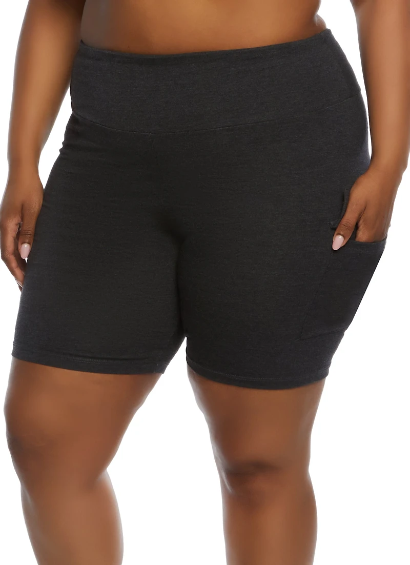 Womens Plus Cargo Pocket Detail Biker Shorts, 1X