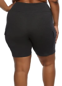 Womens Plus Cargo Pocket Detail Biker Shorts, 1X