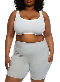 Womens Plus Size Cargo Pocket Detail Biker Shorts, Grey, Size 1X