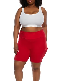 Womens Plus Size Cargo Pocket Detail Biker Shorts, Red, Size 1X