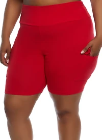 Womens Plus Size Cargo Pocket Detail Biker Shorts, Red, Size 1X