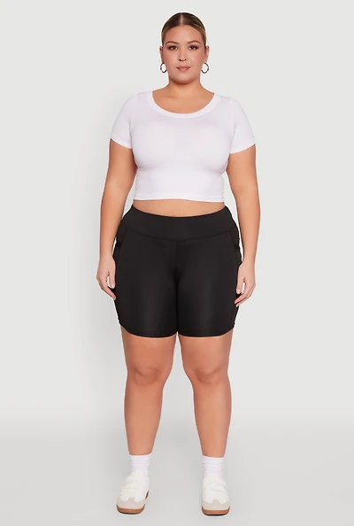 Womens Plus High Waisted Biker Shorts with Cell Phone Pockets,