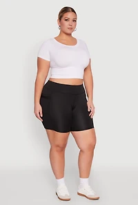 Womens Plus High Waisted Biker Shorts with Cell Phone Pockets,