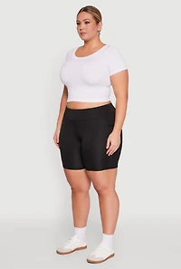 Womens Plus High Waisted Biker Shorts with Cell Phone Pockets,