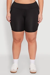 Womens Plus High Waisted Biker Shorts with Cell Phone Pockets,