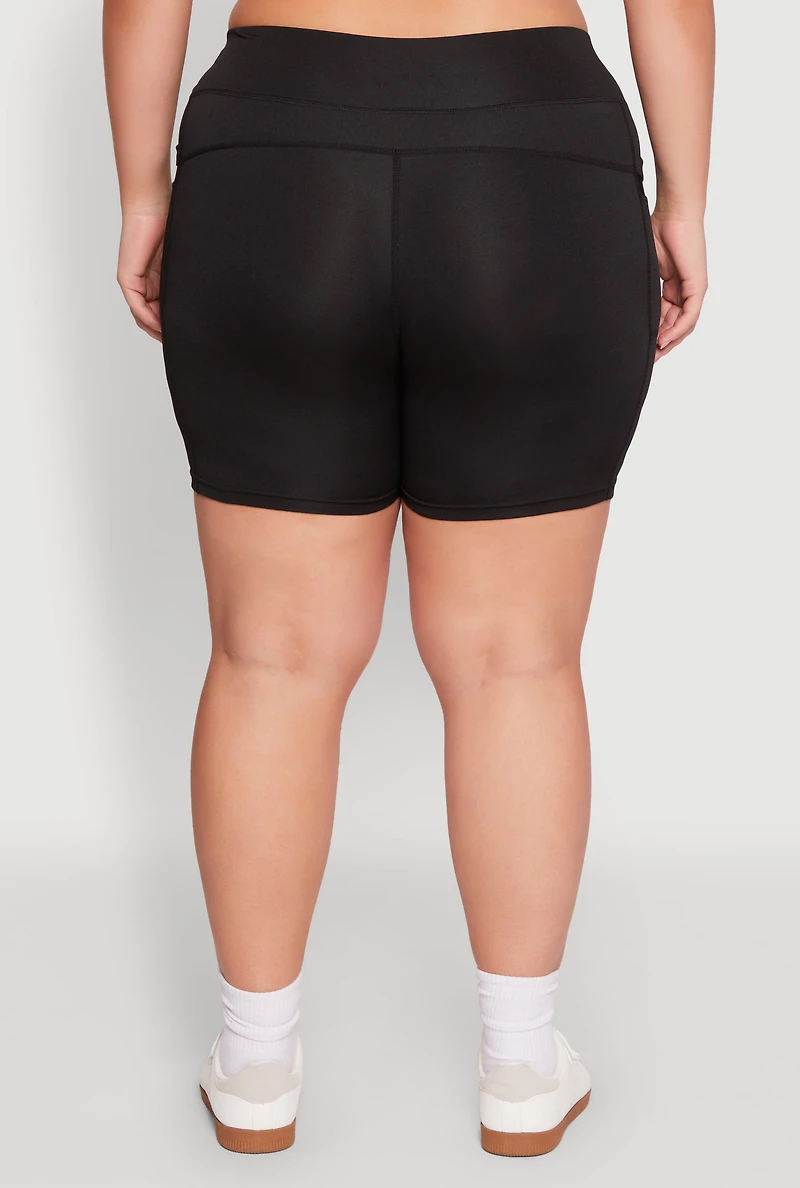 Womens Plus High Waisted Biker Shorts with Cell Phone Pockets,