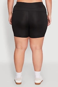 Womens Plus High Waisted Biker Shorts with Cell Phone Pockets,
