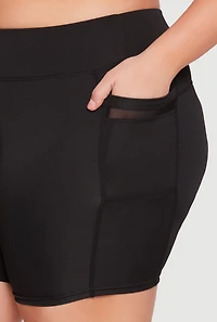 Womens Plus High Waisted Biker Shorts with Cell Phone Pockets,