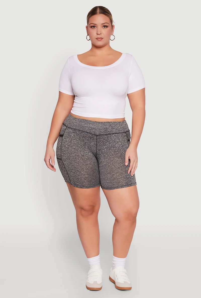 Womens Plus High Waisted Biker Shorts with Cell Phone Pockets,