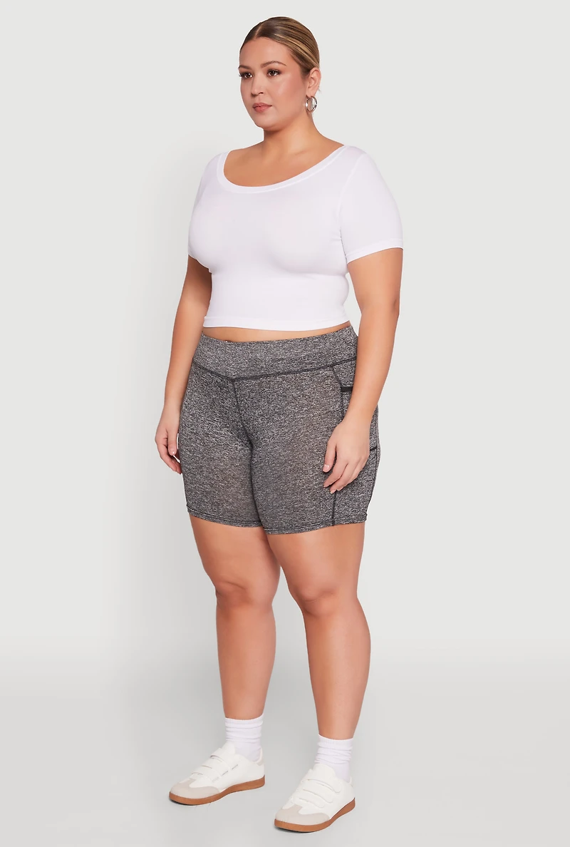 Womens Plus High Waisted Biker Shorts with Cell Phone Pockets,