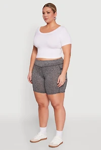 Womens Plus High Waisted Biker Shorts with Cell Phone Pockets,