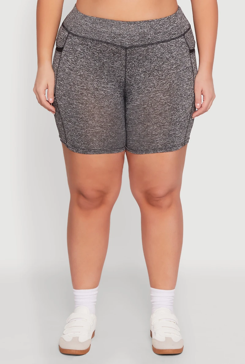 Womens Plus High Waisted Biker Shorts with Cell Phone Pockets,