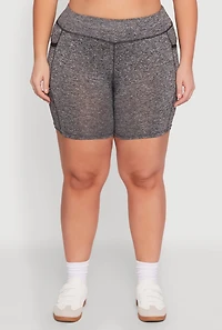Womens Plus High Waisted Biker Shorts with Cell Phone Pockets,