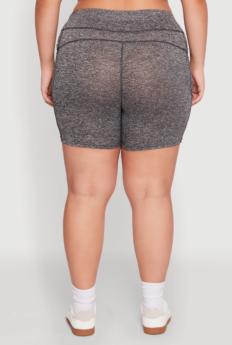 Womens Plus High Waisted Biker Shorts with Cell Phone Pockets,